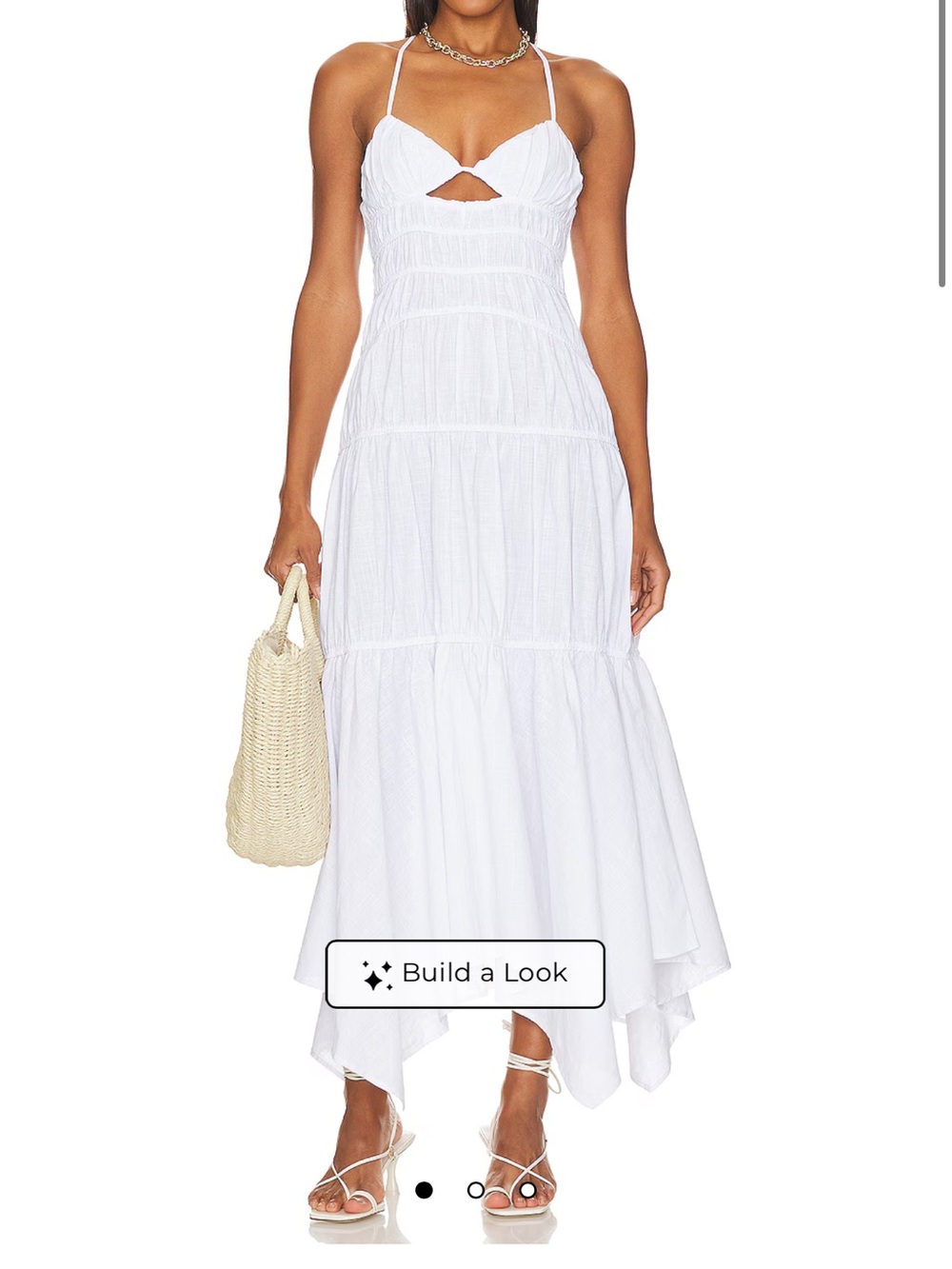 White Asymmetrical Tiered Midi Dress with Cutout - Women